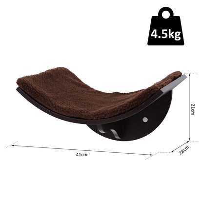 PawHut Wood Cat Shelves, Wall-Mounted Cat Shelter, Curved Kitten Bed Perch Climber Furniture 41 x 28 x 21cm Brown
