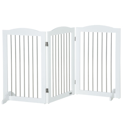 PawHut Foldable Dog Gate, Freestanding Pet Gate, with Two Support Feet, for Staircases, Hallways, Doorways - White