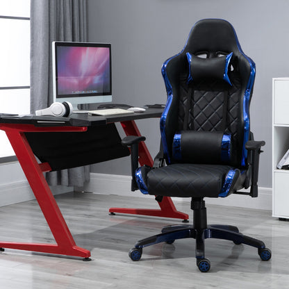 Vinsetto Holographic Stripe Gaming Chair Ergonomic PU Leather High Back 360¡ Swivel w/ 5 Wheels 2 Pillows Back Support Racing Reclining Black and Blue