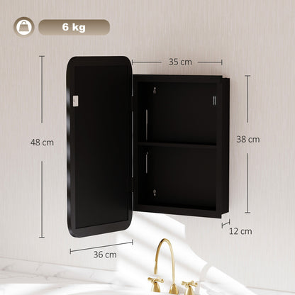 HOMCOM Bathroom Medicine Mirror Cabinet, Bathroom Wall Cabinet with Storage, Magnetic Door and Adjustable Shelf, Black