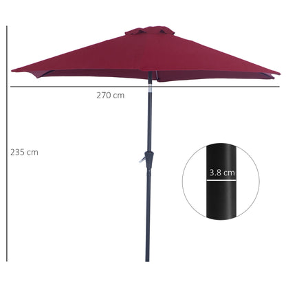 Outsunny 2.7M Tilting Parasol Sun Parasol Outdoor Garden Umbrellas Sun Shade Aluminium Frame with Crank（Wine Red）