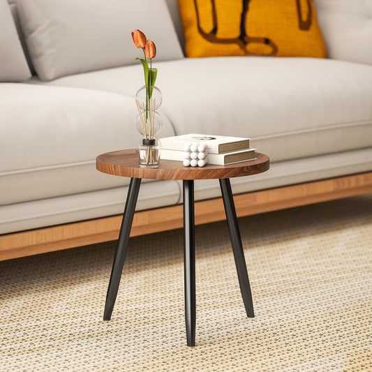 HOMCOM Modern Round Coffee Table with Steel Frame for Small Space, Sofa Beside, Living Room, Bedroom, Chestnut Wood Effect