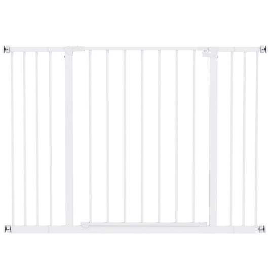 PawHut Dog Gate Pet Safety Gate Stair Barrier Pressure Fit Adjustable 76-82/86-97/101-107 cm, White