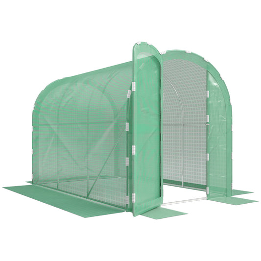Outsunny 3 x 2 x 2m Polytunnel Greenhouse with Hinged Door, Walk-in Grow House Tent with PE Cover and Galvanised Steel Frame, Green