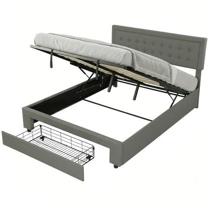 HOMCOM King Size Ottoman Bed Frame, with Front Drawer - Grey