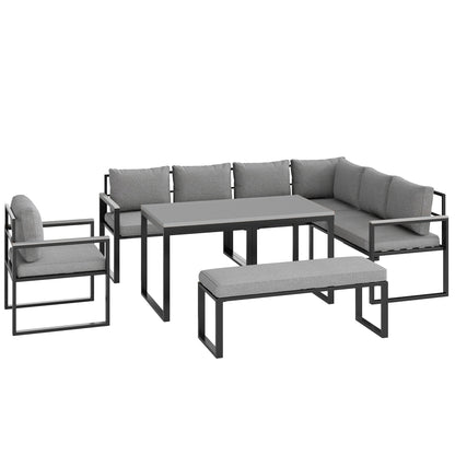 Outsunny Six Piece L Shaped Garden Furniture Set with 3 Loveseats - Grey