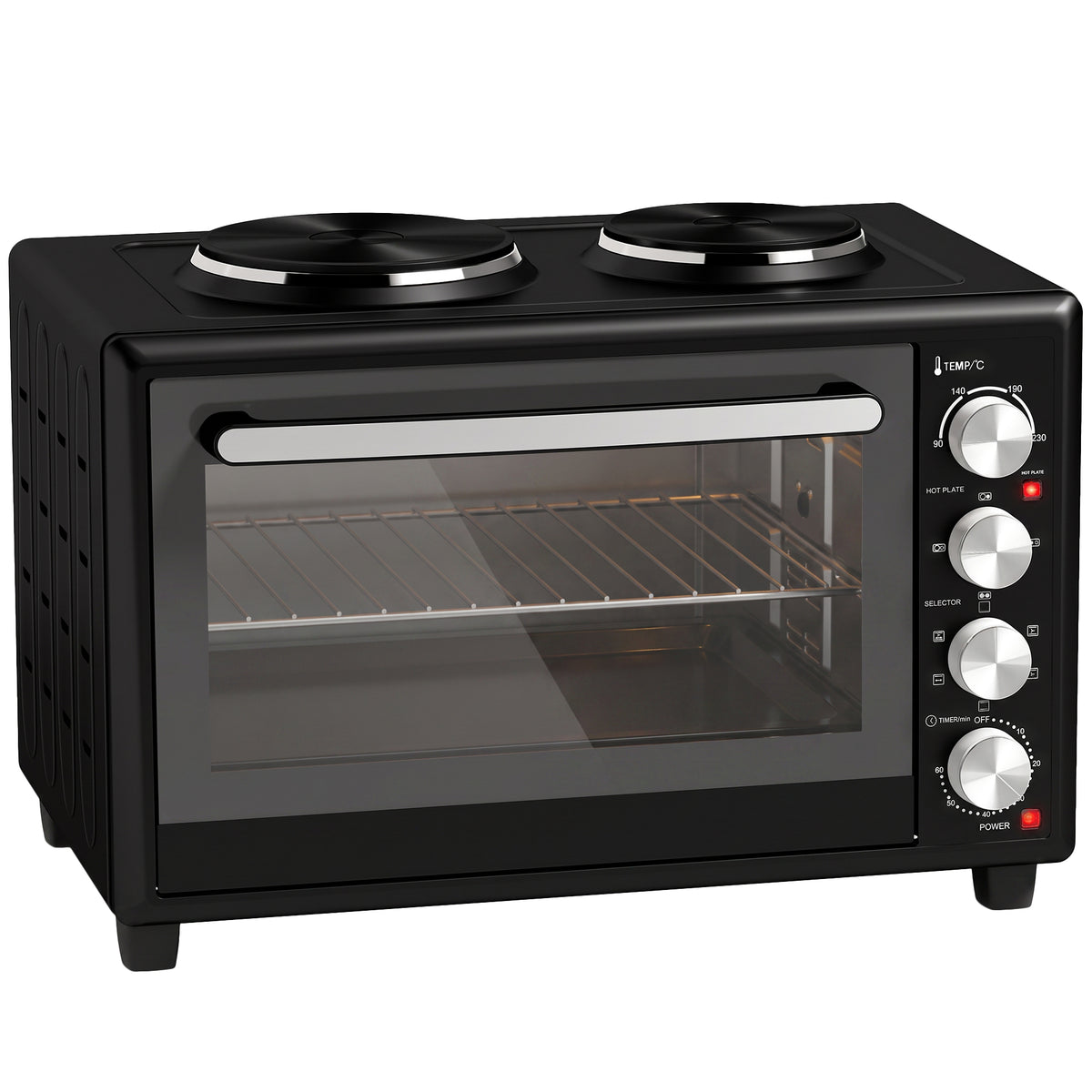 HOMCOM 36L Mini Oven with Dual Hot Plates, Electric Countertop Cooker with Convection, 90-230°C Adjustable Temperature