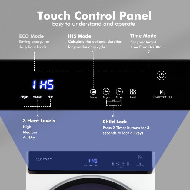 4KG Compact Dryer with Stainless Steel Tub and Multi-layer Filtration-White