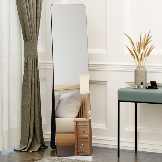 HOMCOM Full Length Mirror, 156 x 37 cm Rectangular Full Body Mirror with Stand, Floor Standing, Hanging or Leaning Against Wall for Bedroom Cloakroom, Black