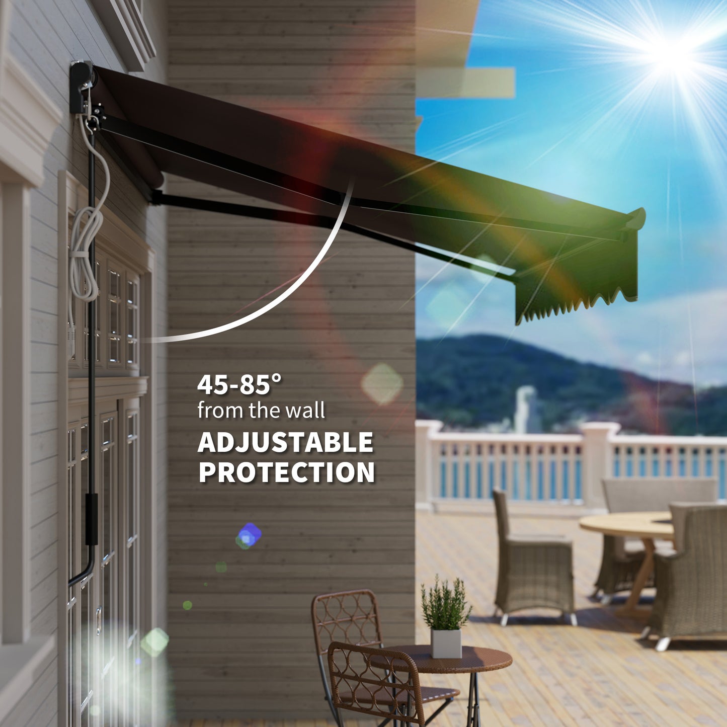 Outsunny 2,5 x 2 m markiza elektryczna z oświetleniem LED i pilotem, aluminiowa rama, markiza zwijana DIY, daszek przeciwsłoneczny UV50+ do drzwi tarasowych i okien, ciemnoszary