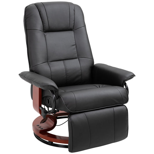 HOMCOM 360 Swivel Recliner Chair with Footstool, Faux Leather Upholstered Armchair for Living Room, Bedroom, Office, Black