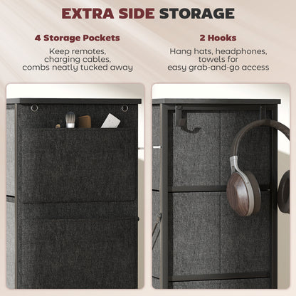 HOMCOM Chest of Drawers, Dresser for Bedroom with 8 Fabric Drawers, Tall Storage Unit w/ Side Storage Bag, Grey