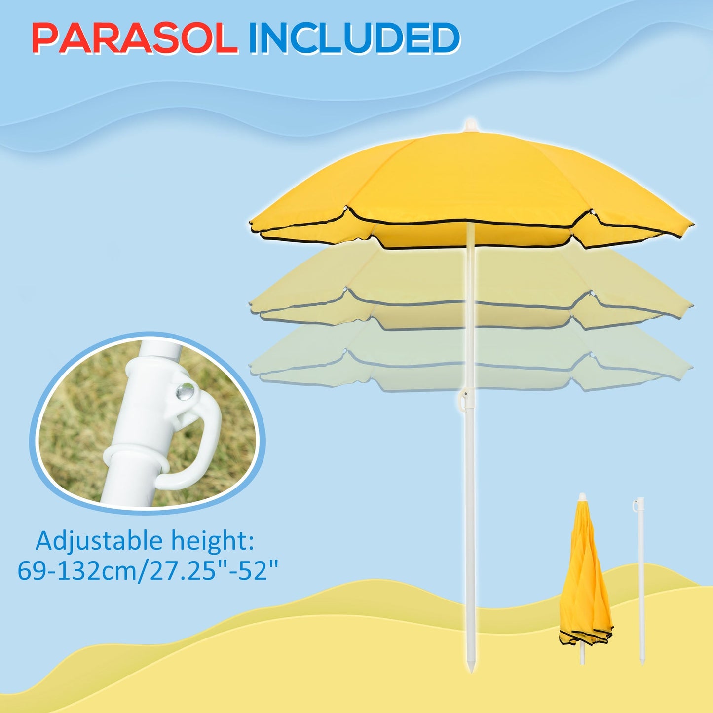 2 in 1 Sand and Water Table w/ Accessories, Adjustable Parasol - Multicoloured