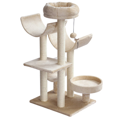 PawHut Cat Tree, Plush, 50Lx40Wx105H cm-Beige