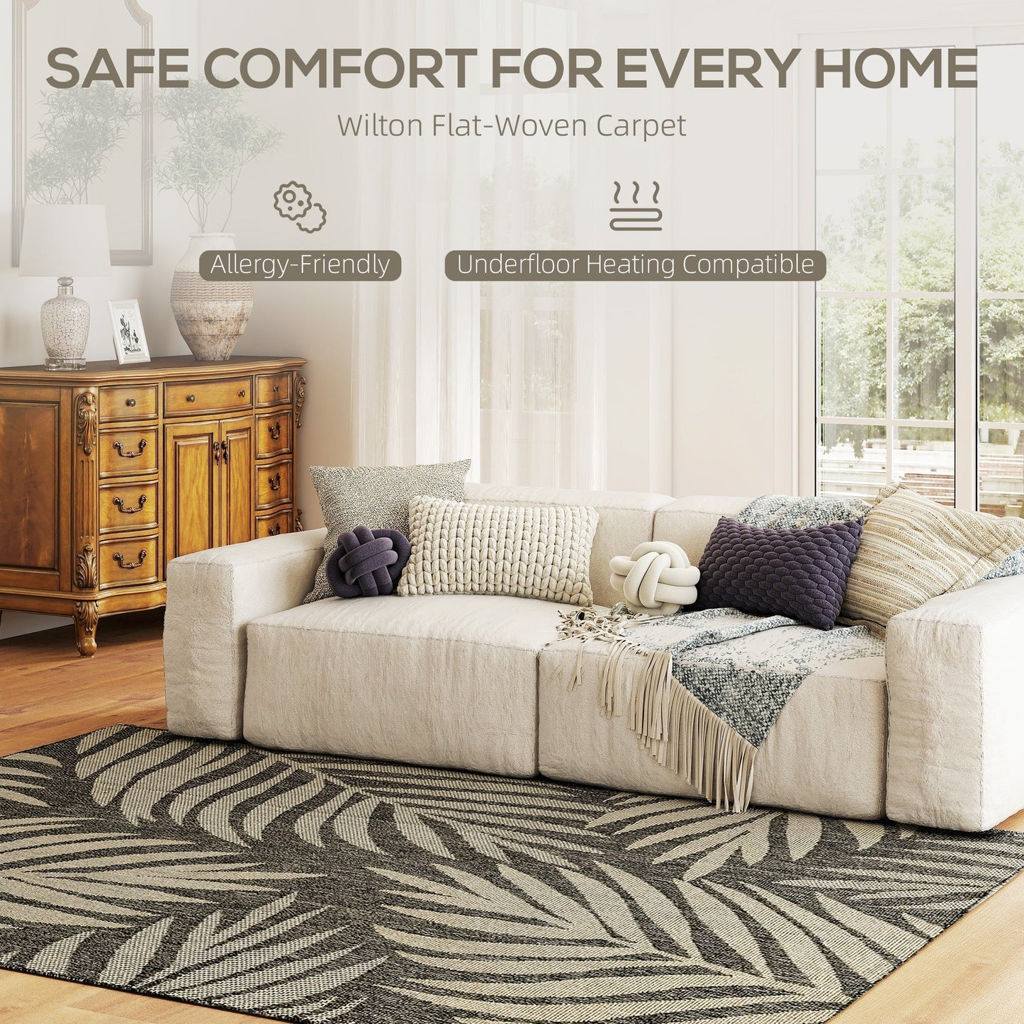 HOMCOM UV Resistant Indoor & Outdoor Area Rug, Easy-Cleaning Machine Washable Rug for Patio, Garden, Kitchen, Bathroom or Living Room, 230 x 160 cm, Grey