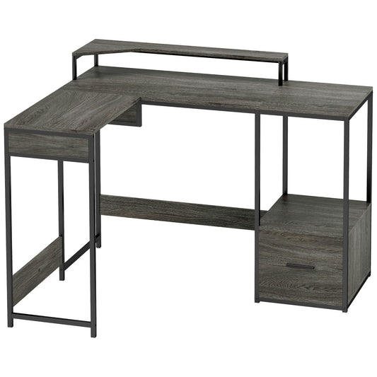 HOMCOM Industrial 'L' Shaped Multi-Work Desk - antracytowy