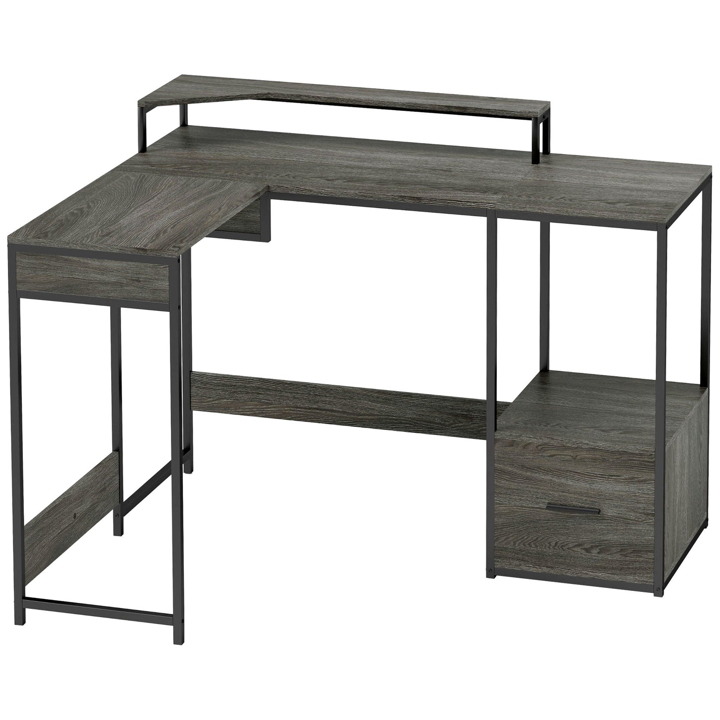 HOMCOM Industrial 'L' Shaped Multi-Work Desk - Charcoal Grey