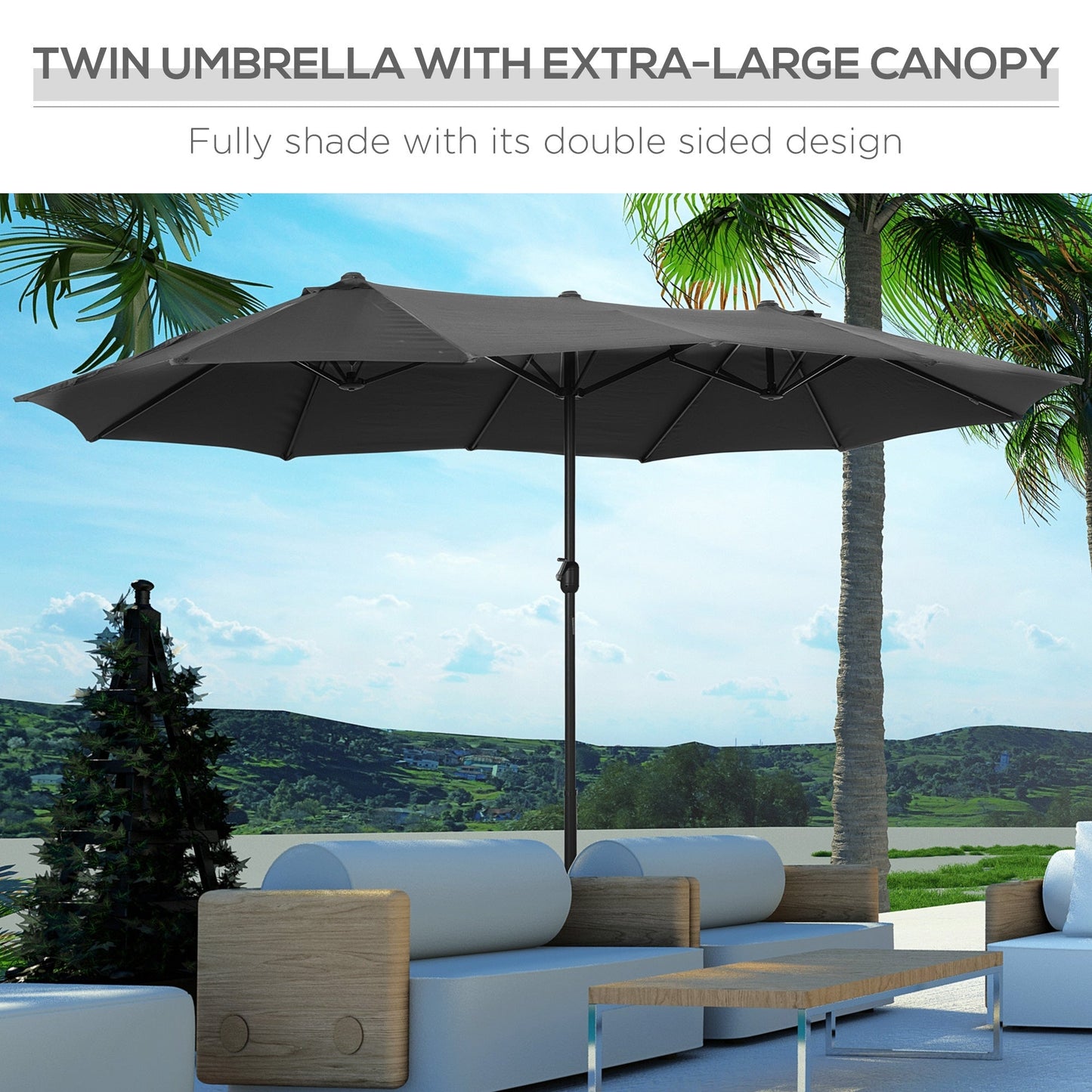 4.6m Garden Parasol Double-Sided Sun Umbrella Patio Market Shelter Canopy Shade Outdoor with Cross Base – Grey