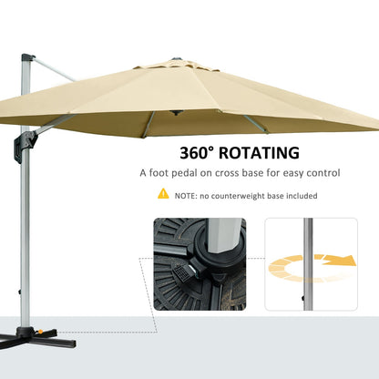 3 x 3(m) Cantilever Roma Parasol with Aluminum Frame Crank & Tilt, 360°Rotating Garden Umbrella 250g Polyester SunShade with CrossBase Beige