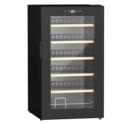 HOMCOM 24 Bottle Wine Fridge, 65 Litre Capacity, 43cm Freestanding Wine Cooler Fridge with Glass Door, LED Light, Digital Touch Screen, Temperature Control, Black