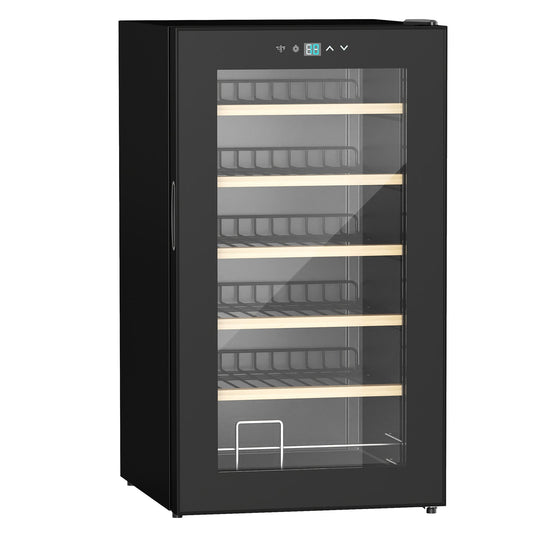 HOMCOM 24 Bottle Wine Fridge, 65 Litre Capacity, 43cm Freestanding Wine Cooler Fridge with Glass Door, LED Light, Digital Touch Screen, Temperature Control, Black