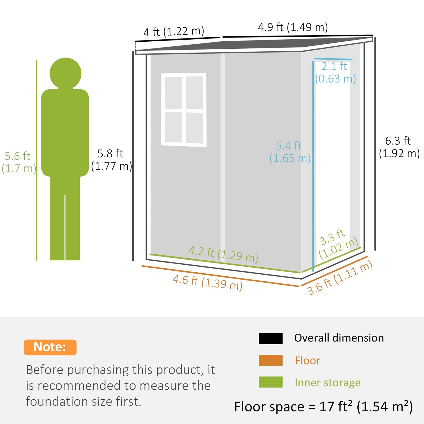 Outsunny 4'x5' Garden Storage Shed, Lean to Shed, Lockable Garden Shed with Window, Vent and Plastic Roof, Grey