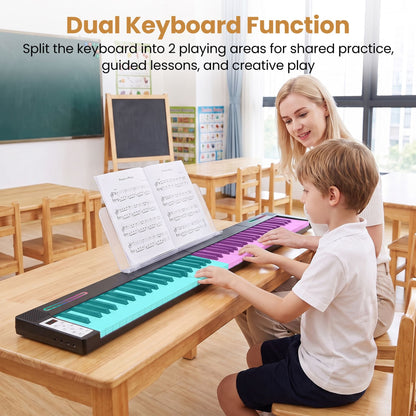 4PCS Portable Folding Full Size Electric Piano with Sustain Pedal Music Stand and Rechargeable Battery-Black