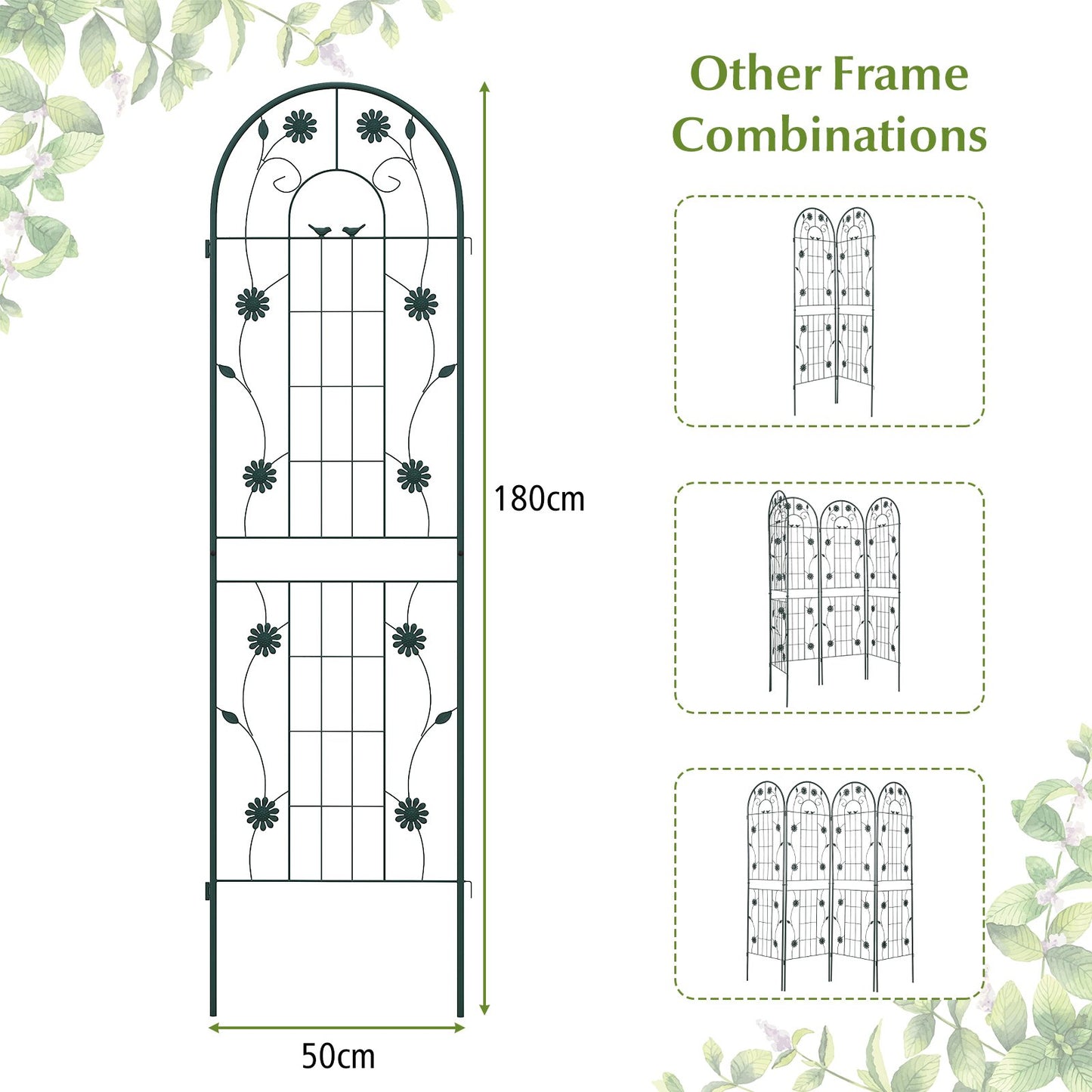 2/4 Opakowanie Metalowej Kratki Ogrodowej 180 cm x 50 cm Panel Kratowy-Zielony-4 Opakowania