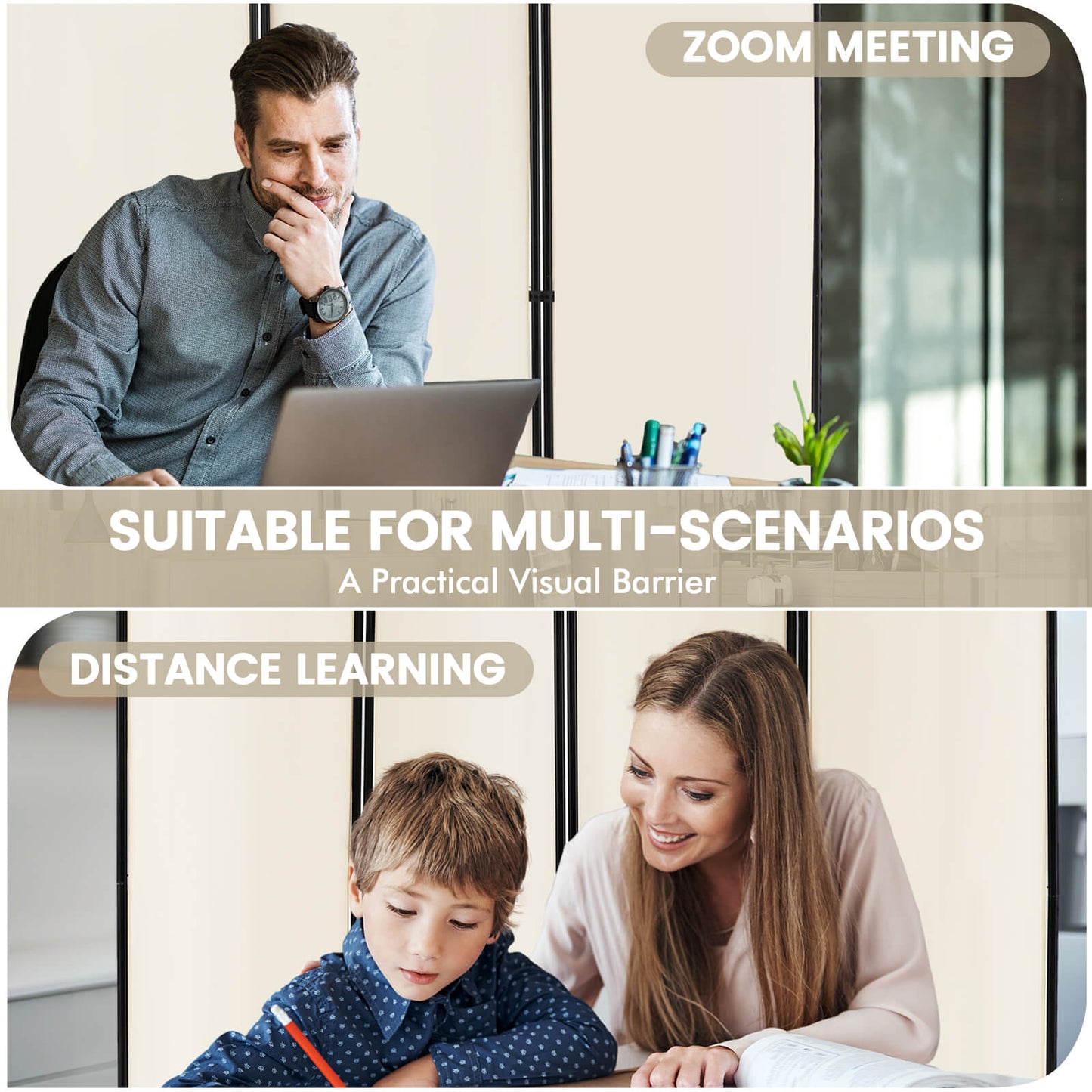 4-Panel Folding Room Divider with Wheels for Living Room Bedroom -White