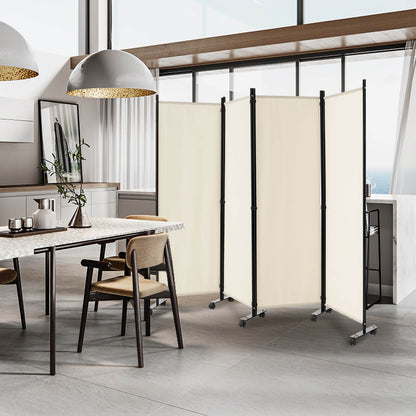 4-Panel Folding Room Divider with Wheels for Living Room Bedroom -White