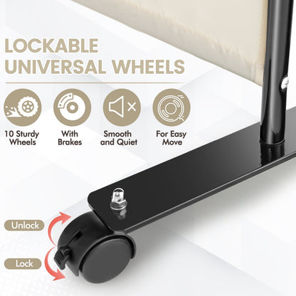 4-Panel Folding Room Divider with Wheels for Living Room Bedroom -White