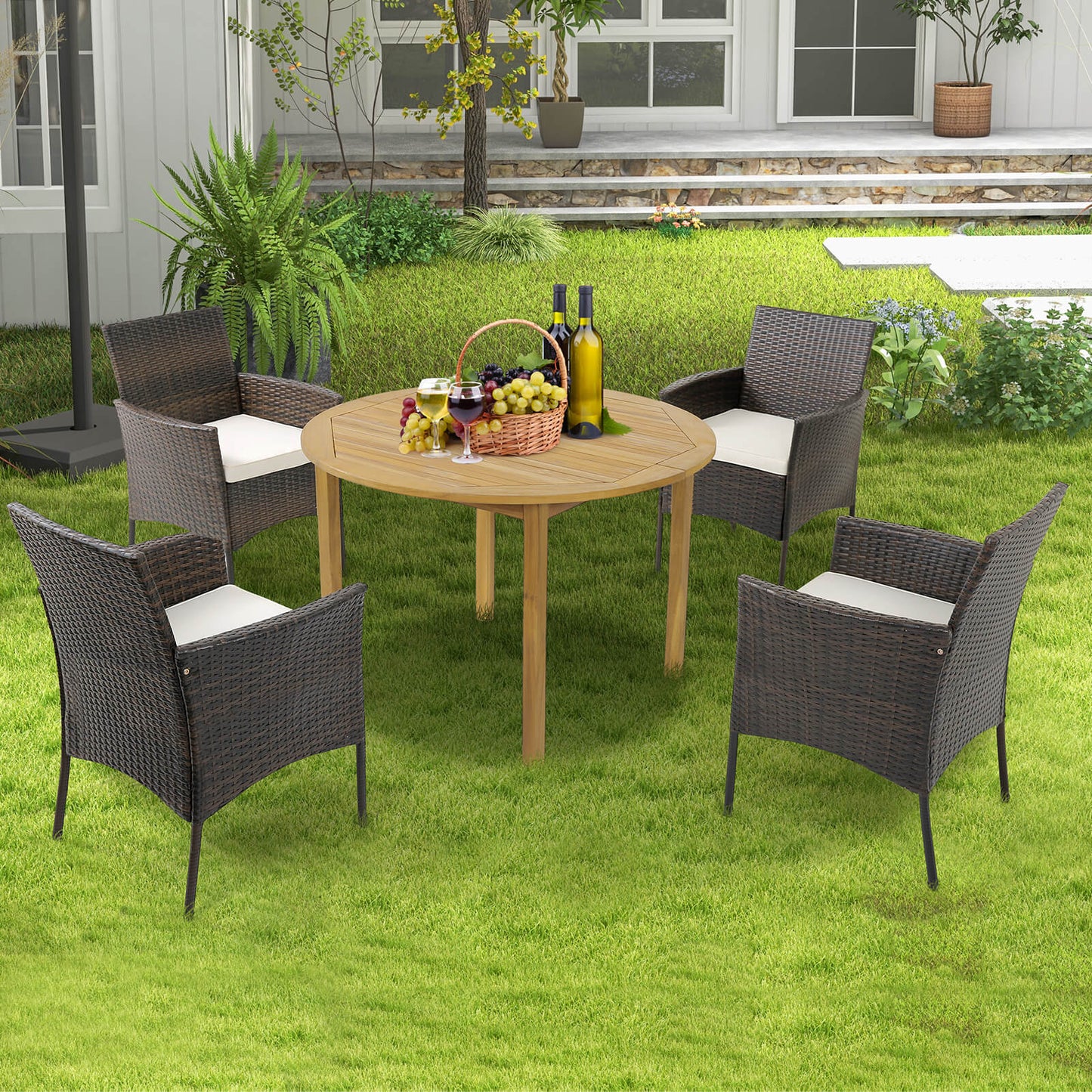 Patio Dining Chairs Set of 4 Outdoor PE Wicker Chairs with Removable Cushions