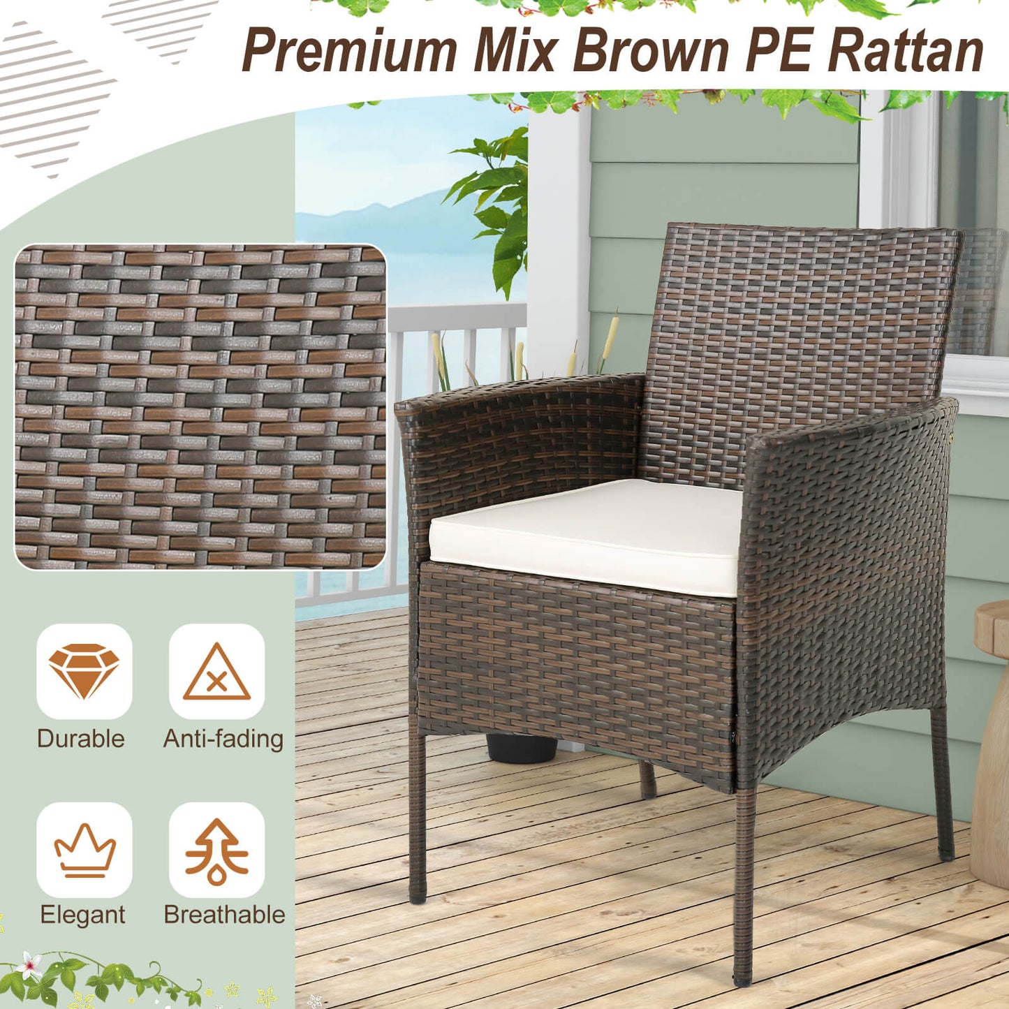 Patio Dining Chairs Set of 4 Outdoor PE Wicker Chairs with Removable Cushions