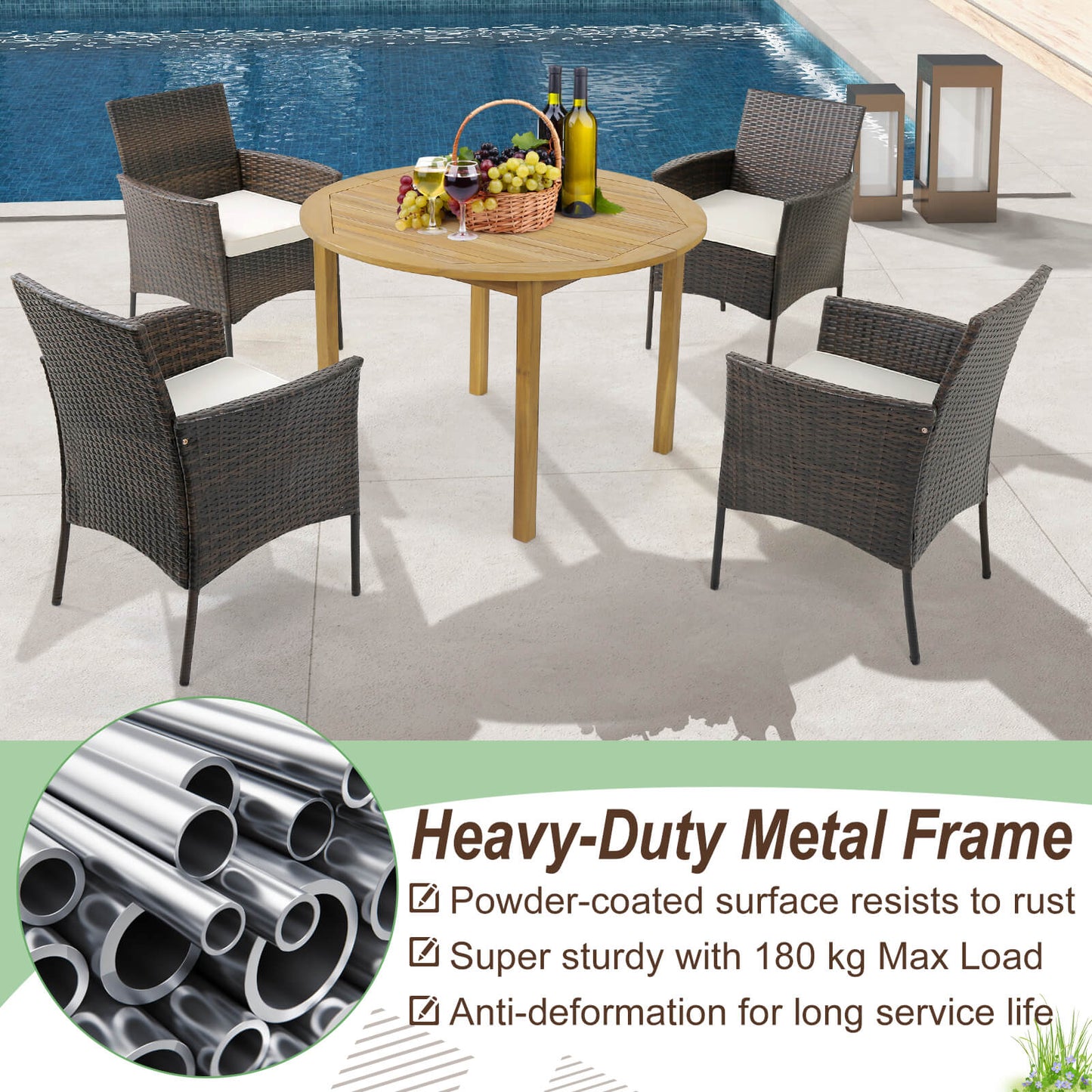 Patio Dining Chairs Set of 4 Outdoor PE Wicker Chairs with Removable Cushions
