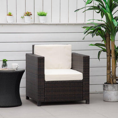 Outsunny 1 Seater Rattan Garden All-Weather Wicker Weave Single Sofa Armchair with Fire Resistant Cushion - Brown