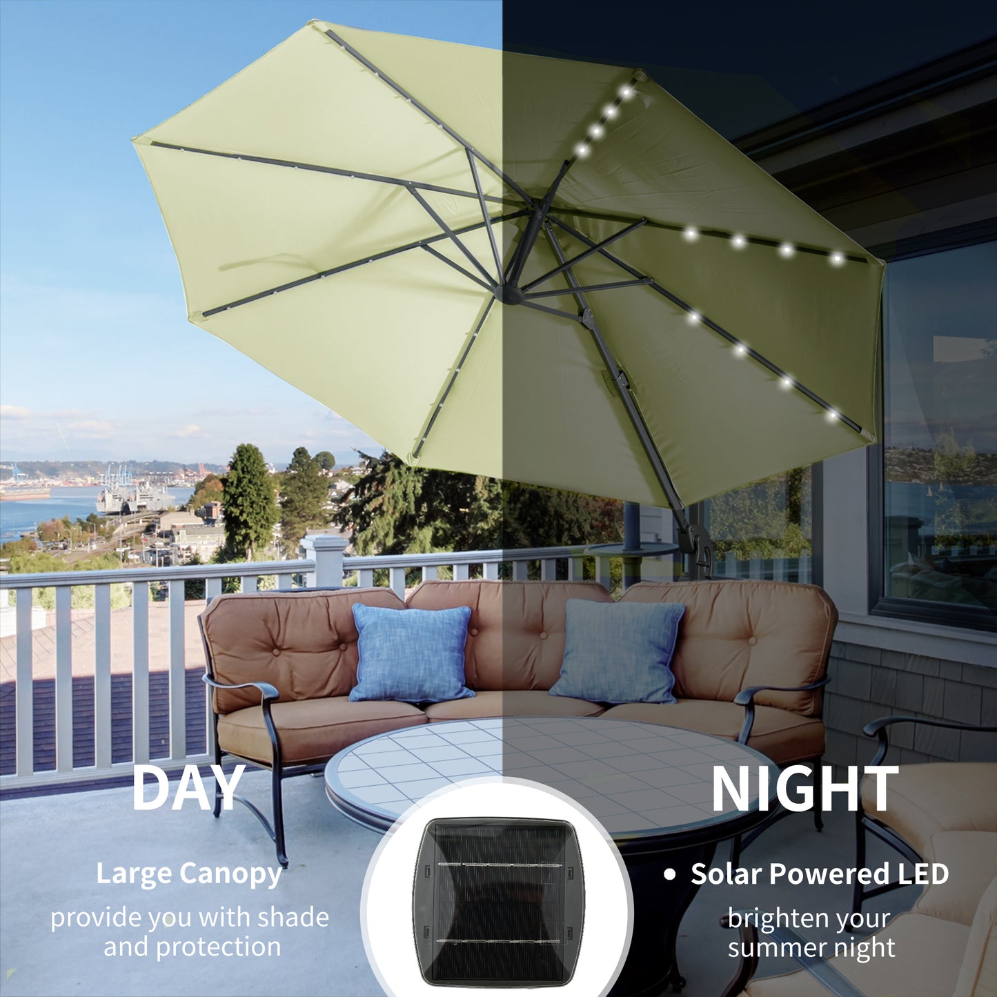 Outsunny 3(m) LED Cantilever Parasol ogrodowy z podstawą i lampami solarnymi beżowy