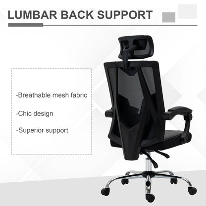 Vinsetto Office Chair Ergonomic Desk Chair with Rotate Headrest, Lumbar Support & Adjustable Height, 360¡ Swivel Computer Chair