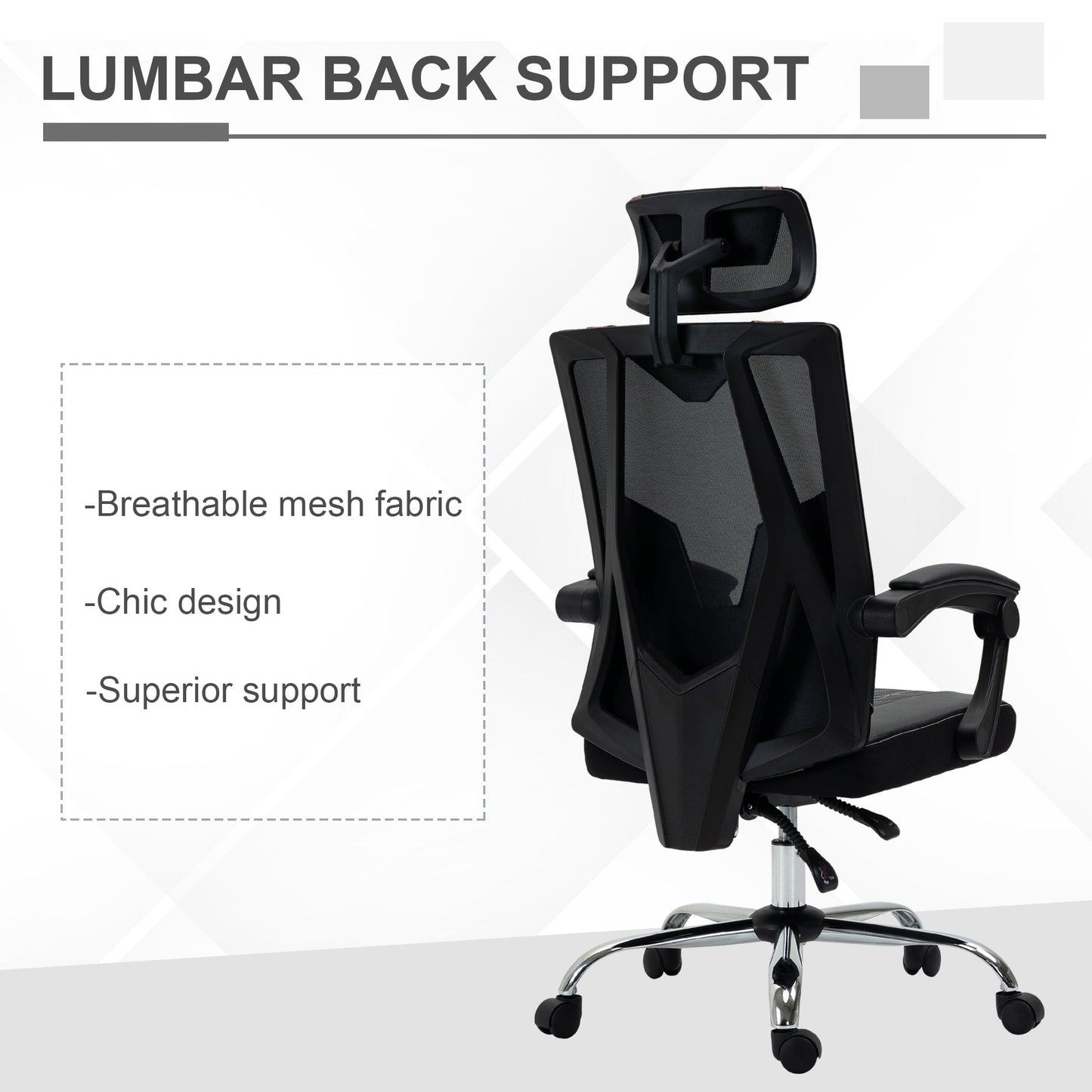 Vinsetto Office Chair Ergonomic Desk Chair with Rotate Headrest, Lumbar Support & Adjustable Height, 360° Swivel Computer Chair