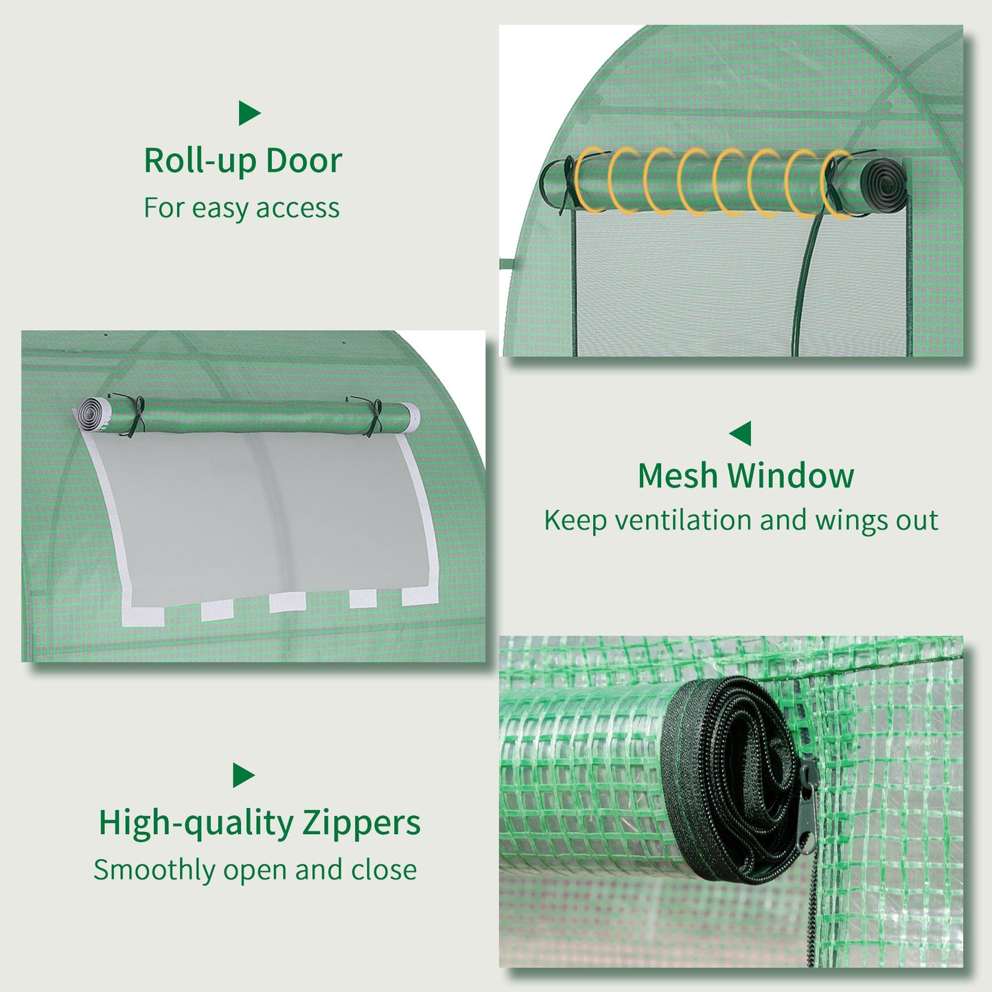 دفيئة Outsunny Walk in Polytunnel، دفيئة للحديقة مع نافذة وباب قابلين للطي، 1.8 × 1.8 × 2 متر، أخضر