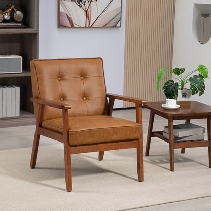 Vintage Retro-Style Accent Chair, with Faux Leather Seat - Brown