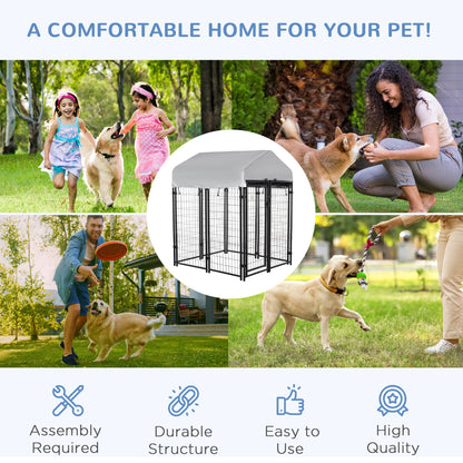 PawHut Outdoor Dog Kennel, Metal Playpen Fence Dog Run with UV-Resistant Canopy and Locks, for Small and Medium Dogs, 120 x 120 x 138cm