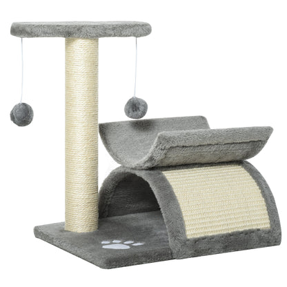 PawHut Cat Tree, Cat Tower for Kittens, Small Cat Condo with Rotatable Top Bar, Sisal Scratching Post, Tunnel, Dangling Balls - Grey