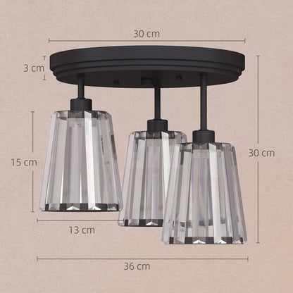 HOMCOM 3-Light Crystal Glass Ceiling Light, Triple Head with Dual Mounting, Modern Ceiling Lamp for Living Room, Black