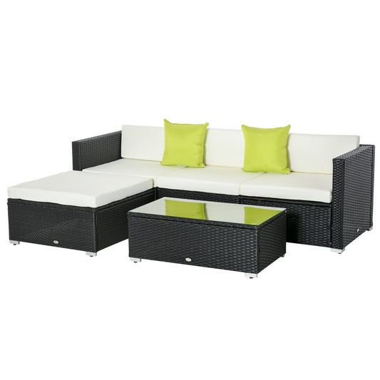 Outsunny 4-osobowy zestaw rattanowy Sofa ogrodowa narożna stolik kawowy metalowa rama z poduszkami-czarny
