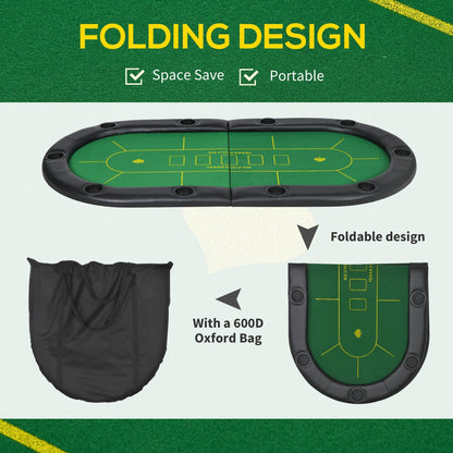 SPORTNOW Foldable Poker Mat, 10-Player Table Top with Cup Holder, Carry Bag - Green