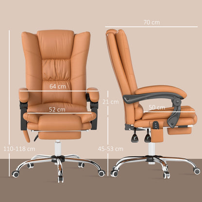 Vinsetto High Back Vibration Massage Office Chair, Heated Reclining PU Leather Computer Chair with 135  Reclining Back and Footrest, Light Brown