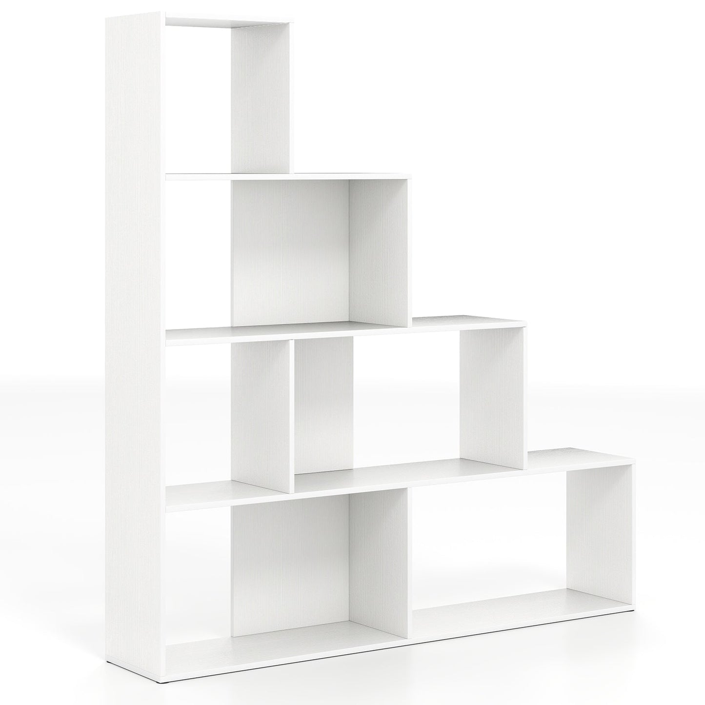 4-Tier Stepped Bookshelf Modern Ladder Bookcase with 6 Storage Cubes-White