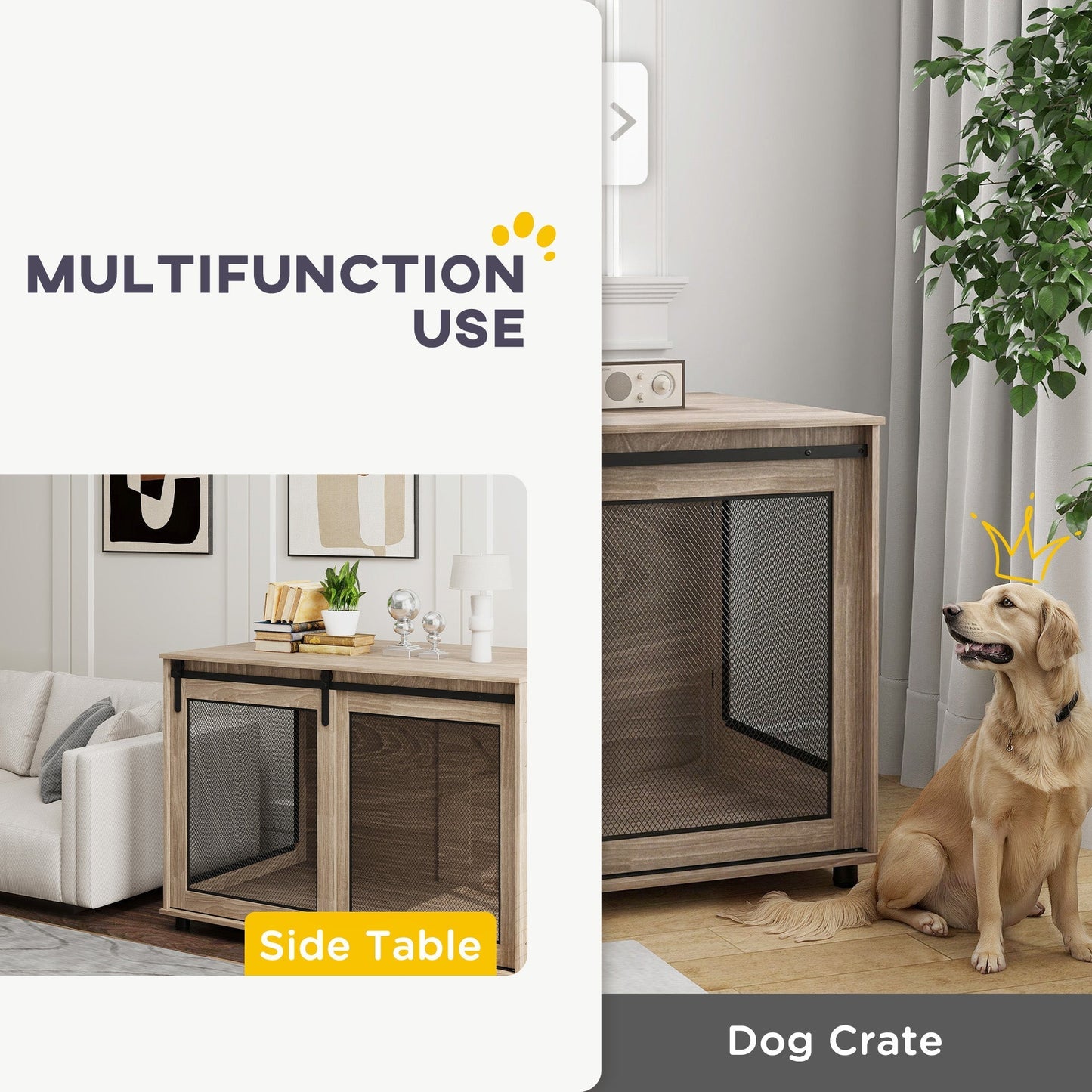 PawHut Dog Crate Furniture with Sliding Door for XL Dogs, Brown