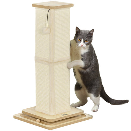 PawHut 3-in-1 Cat Scratching Post, 67cm Cat Scratcher w/ Track Ball Toy, Oak Tone