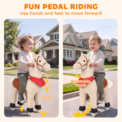 AIYAPLAY Ride on Horse Pedal Ride On Walking Horse Toy Rotatable Head Neighing Sound, Light Brown